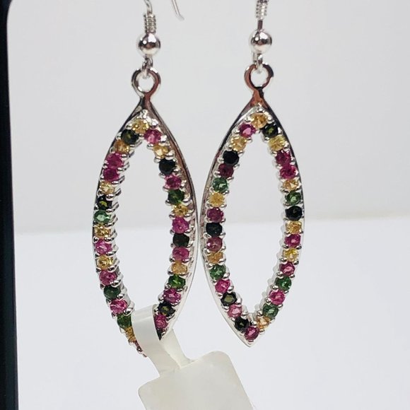Teardrop Gemstone Earrings Sterling Silver Dangle - Picture 3 of 12